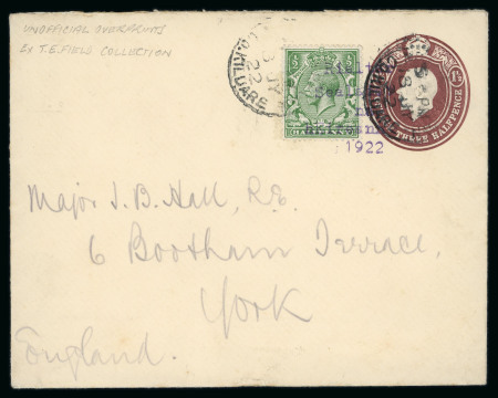 Stamp of Ireland » 1921 Unofficial Overprints 1922 (18.7) GB 1 1/2d brown, stationery envelope, franked