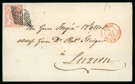 Stamp of Switzerland / Schweiz » Rayonmarken » Rayon III, kleine Ziffer (Rp.) 1852, Rayon III, kleine Wertziffern, Type 6, auf Faltbrief