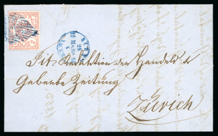 Stamp of Switzerland / Schweiz » Rayonmarken » Rayon III (grosse Ziffer) 1853, Rayon III, grosse Wertziffern, Type 8, auf Brief