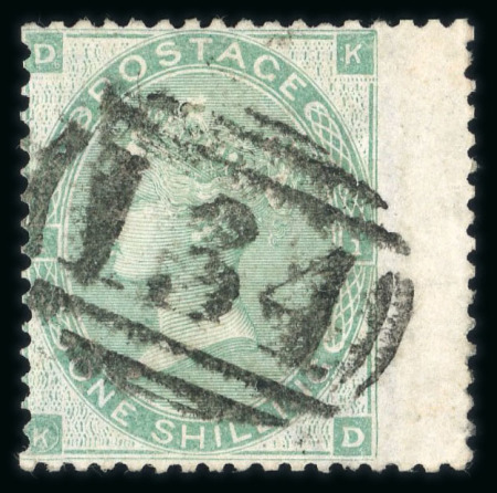 Stamp of Great Britain » 1855-1900 Surface Printed » 1862-64 Small Uncoloured Corner Letters 1862-64 1s green, plate 1, lettered KD and showing "K" in white circle plate variety, used