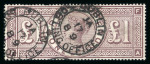 Stamp of Ireland » GB Used In Ireland 1888 Orbs £1 brown-lilac, plate 1, used with two strikes