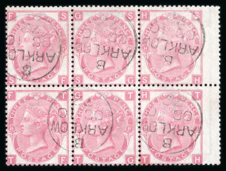 Stamp of Ireland » GB Used In Ireland 1867-83 Spray 3d rose, plate 8, used right-wing marginal block of six