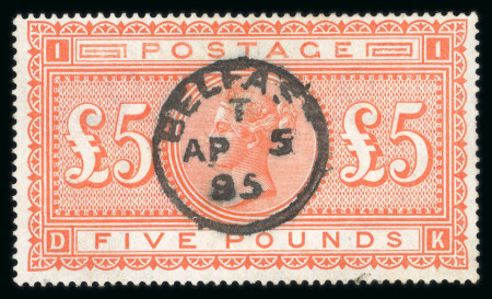 Stamp of Ireland » GB Used In Ireland 1867-83 Anchor £5 orange, plate 1, used with centrally