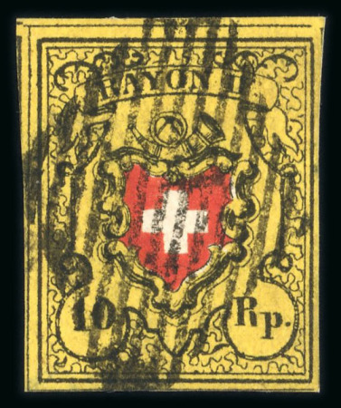 Stamp of Switzerland / Schweiz » Rayonmarken » Rayon II, gelb, ohne Kreuzeinfassung (STEIN B) 1850, Rayon II, Type 7, Stein B-RO