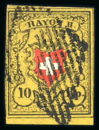 Stamp of Switzerland / Schweiz » Rayonmarken » Rayon II, gelb, ohne Kreuzeinfassung (STEIN B) 1850, Rayon II, Type 34, Stein B-RU, farbfrisch, allseits überbrandig geschnitten, mit unterem Bogenrand