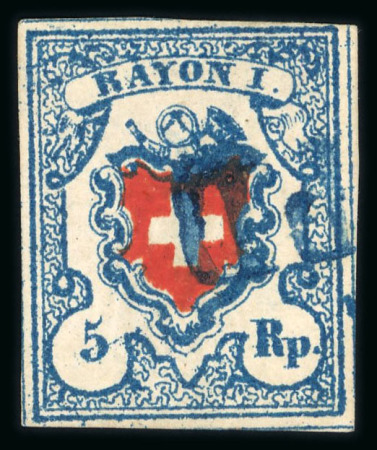 Stamp of Switzerland / Schweiz » Rayonmarken » Rayon I, hellblau, ohne KE (STEIN B2) 1851, Rayon I hellblau, Type 13, Stein B2-RO, farbintensiv,