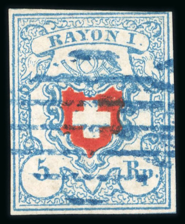 Stamp of Switzerland / Schweiz » Rayonmarken » Rayon I, hellblau, ohne KE (STEIN C2) 1851, Rayon I hellblau, Type 14, Stein C2-LU, farbfrisch,