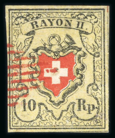 Stamp of Switzerland / Schweiz » Rayonmarken » Rayon II, gelb, ohne Kreuzeinfassung (STEIN E) 1850, Rayon II, Type 4, Stein E-RO, mit Plattenfehler