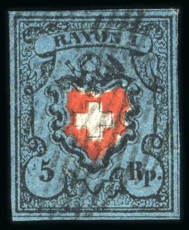 Stamp of Switzerland / Schweiz » Rayonmarken » Rayon I, dunkelblau mit Kreuzeinfassung 1850, Rayon I dunkelbalu mit Kreuzeinfassung