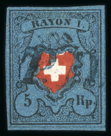 Stamp of Switzerland / Schweiz » Rayonmarken » Rayon I, dunkelblau ohne Kreuzeinfassung 1850, Rayon I dunkelblau ohne Kreuzeinfassung, Type 39