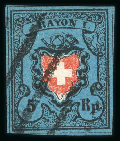 Stamp of Switzerland / Schweiz » Rayonmarken » Rayon I, dunkelblau ohne Kreuzeinfassung 1850, Rayon I dunkelblau ohne Kreuzeinfassung, Type 17