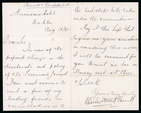 Stamp of Ireland » Historical Documents Parnell: 1885-91 One handwritten and one typed letter
