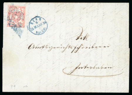 Stamp of Switzerland / Schweiz » Rayonmarken » Rayon III (grosse Ziffer) 1854, Rayon III grosse Wertziffern, Type 9, auf Brief