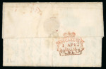 Stamp of Ireland » Pre-Stamp Postal History » Independant Post Office Period - 1784-1831 1816 (30.3) Folded entire sent from Cork, via Dublin to Portsmouth, New Hampshire, USA, on board "p Wilson", showing decorative red crowned tablet SHIP LETTER DUBLIN on reverse, rated "20/-" with red SHIP and NEW YORK/JU