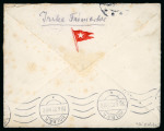 Stamp of Ireland » 1922 (Feb) Dollard Overprints (T1-T14) 1d scarlet, in combination with Thom 2d die II & 6d, all tied on envelope to Denmark by the very rare skeleton PAQUEBOT/COBH/25(JU)22 cds