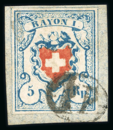 Stamp of Switzerland / Schweiz » Rayonmarken » Rayon I, hellblau, ohne KE (STEIN A2) 1851, Rayon I hellblau auf kleinem Briefstück, Type 13