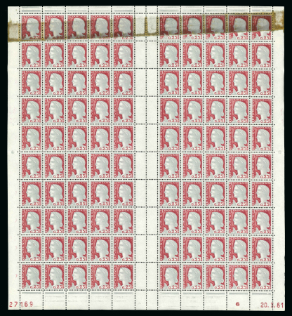Stamp of France » Variétés et curiosités 1960, impression sur raccord dans une feuille complète