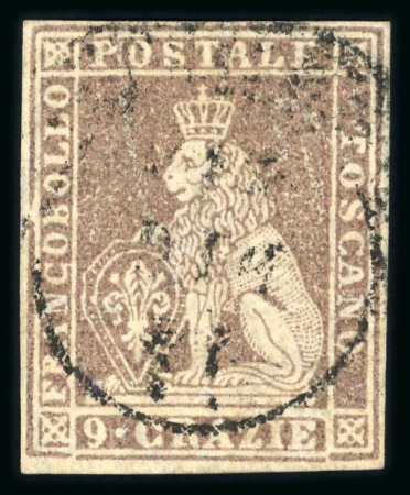 Stamp of Italian States » Tuscany 1859, lion of Tuscany, 9 cr gray lilac cancelled by circular Firenze cds