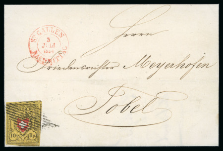 Stamp of Switzerland / Schweiz » Rayonmarken » Rayon II, gelb, ohne Kreuzeinfassung (STEIN E) 1853, Rayon II, Type 19, Stein D-RU auf Brief