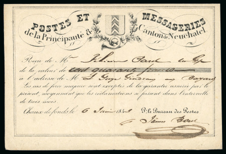 Stamp of Switzerland / Schweiz » Vorphilatelie Schweiz 1843, seltener Postschein für einen Wertbrief von 140 Franks