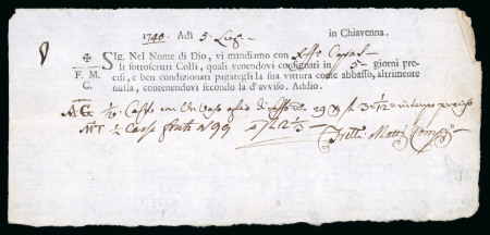 Stamp of Switzerland / Schweiz » Vorphilatelie Schweiz 1740-1750, 2 Fuhrmannsbriefe von Chiavenna (Lombardei-Venetien) nach Chur