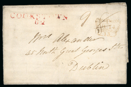 Stamp of Ireland » Pre-Stamp Postal History » Independant Post Office Period - 1784-1831 1813 (12.6) Folded entire to Dublin, with red COOKSTOWN/82