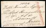 Stamp of Ireland » Pre-Stamp Postal History » Independant Post Office Period - 1784-1831 c1823 Cover front from Dublin to Devon showing a superb