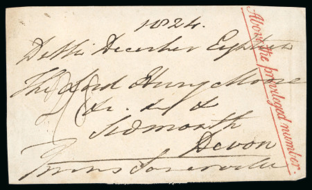 Stamp of Ireland » Pre-Stamp Postal History » Independant Post Office Period - 1784-1831 c1823 Cover front from Dublin to Devon showing a superb