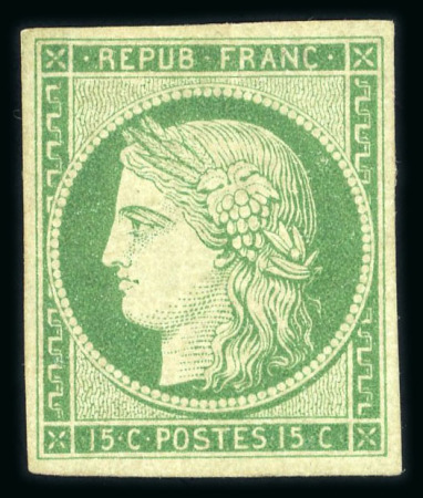 Stamp of France » Type Cérès de 1849-1850 1850, Cérès Y&T n°2 15c vert neuf * gomme d' origine