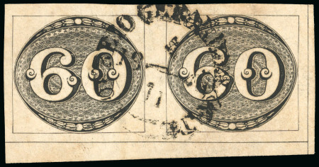 Stamp of Brazil » 1843 Bull's Eyes Santa Catharina: 1843 60r intermediate impression, horizontal pair, with full dividing lines at right