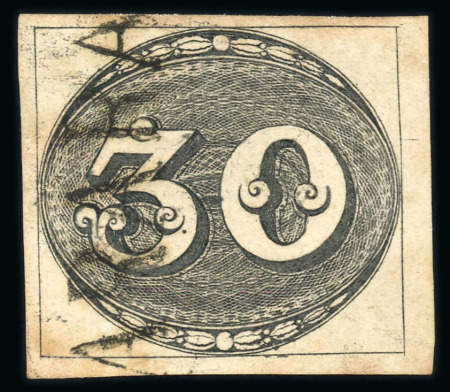 Stamp of Brazil » 1843 Bull's Eyes 1843 Bull's Eyes 30r early impression used straight-line handstamp