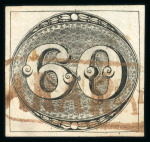 Stamp of Brazil » 1843 Bull's Eyes Arara: 1843 Bull's Eyes 60r early impression used large part red framed hs