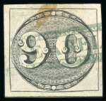 Stamp of Brazil » 1843 Bull's Eyes Va. De Areias: 1843 Bull's Eyes 90r used part framed handstamp