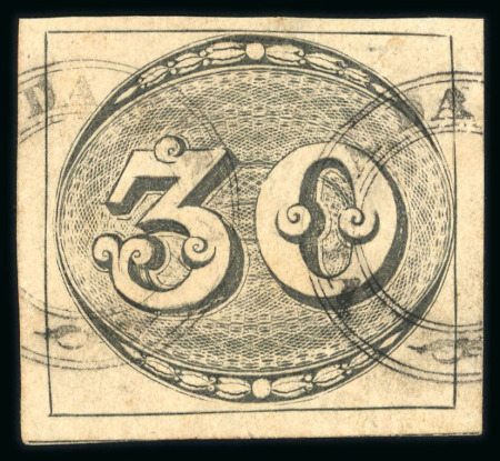 Stamp of Brazil » 1843 Bull's Eyes 1843 Bull's Eyes 30r intermediate impression used part two cancels