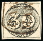 Stamp of Brazil » 1843 Bull's Eyes 1843 Bull's Eyes 30r worn impression used framed handstamp