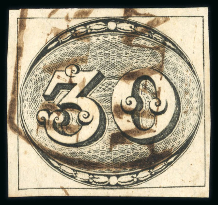 Stamp of Brazil » 1843 Bull's Eyes 1843 Bull's Eyes 30r worn impression used framed handstamp
