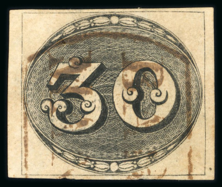 Stamp of Brazil » 1843 Bull's Eyes Barra Manca: 1843 Bulls Eyes 30r early impression used part handstamp