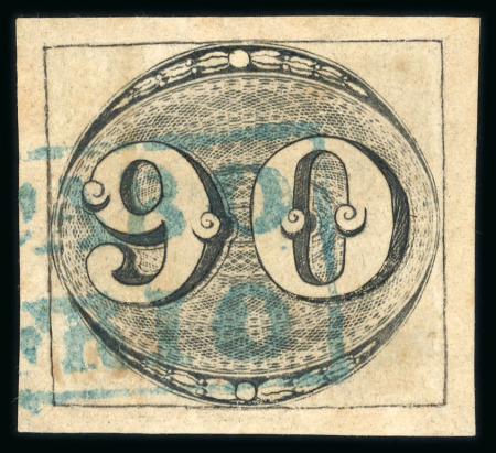 Stamp of Brazil » 1843 Bull's Eyes 1843 Bull's Eyes 90r  intermediate impression used with blue handstamp