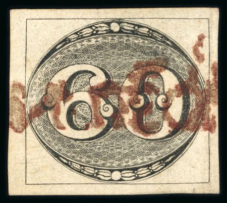 Stamp of Brazil » 1843 Bull's Eyes Campos: 1843 Bull's Eyes 60r early printing used part brown handstamp