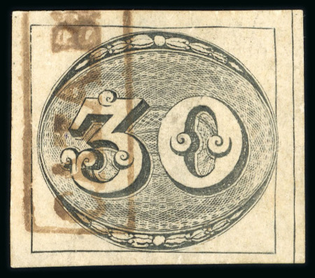 Stamp of Brazil » 1843 Bull's Eyes 1843 Bull's Eyes 30r intermediate impression used part brown-red hs