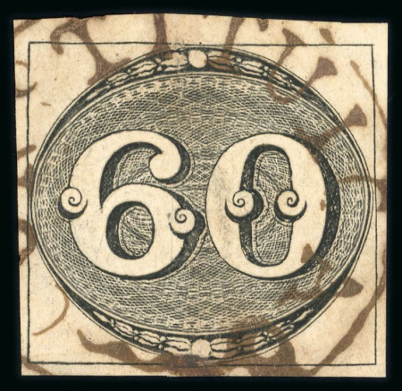 Stamp of Brazil » 1843 Bull's Eyes Constituicao (SP): 1843 Bull's Eyes 60r early impression used large part ds