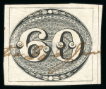 Stamp of Brazil » 1843 Bull's Eyes Cutia: 1843 Bull's Eyes 60r large part dated manuscript cancel