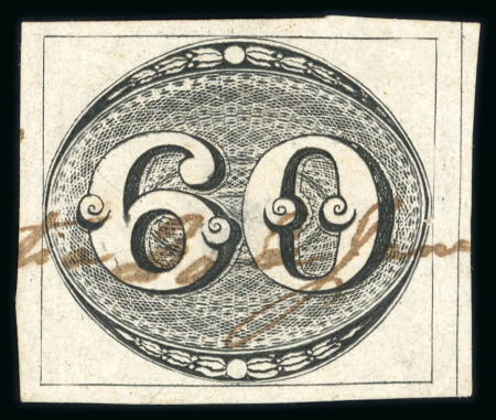 Stamp of Brazil » 1843 Bull's Eyes Cutia: 1843 Bull's Eyes 60r large part dated manuscript cancel