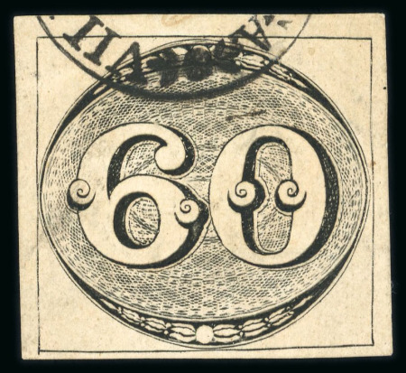 Stamp of Brazil » 1843 Bull's Eyes Formiga: 1843 Bull's Eyes 60r used small part cancel