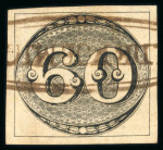 Stamp of Brazil » 1843 Bull's Eyes Formigas: 1843 Bull's Eyes 60r used large part long oval hs