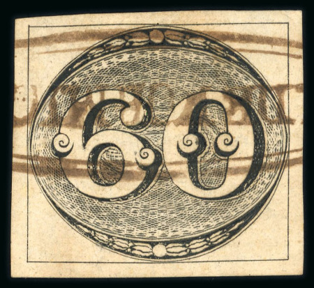 Stamp of Brazil » 1843 Bull's Eyes Formigas: 1843 Bull's Eyes 60r used large part long oval hs