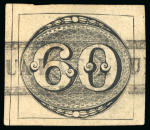 Stamp of Brazil » 1843 Bull's Eyes Guaratingueta V.De: 1843 Bull's Eyes 60r marginal used part framed straight-line