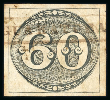 Stamp of Brazil » 1843 Bull's Eyes Guaratuba: 1843 Bull's Eyes 60r largely complete straight-line framed hs