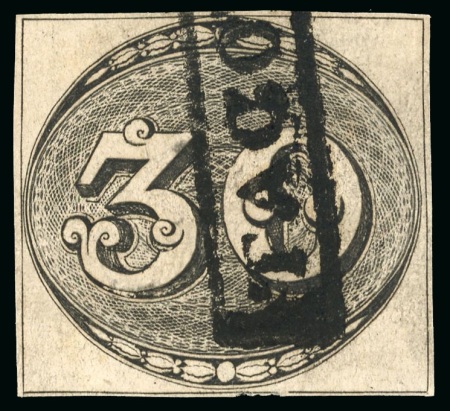Stamp of Brazil » 1843 Bull's Eyes Tacoahy: 1843 Bull's Eyes 30r four very close margins used part hs