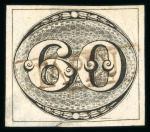 Stamp of Brazil » 1843 Bull's Eyes Itapeva: 1843 Bull's Eyes 60r large part framed hs, small tear